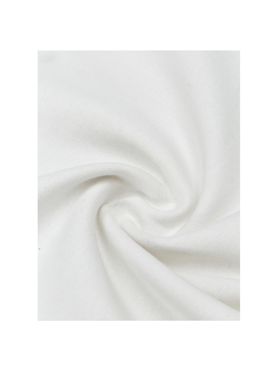 Housse de coussin pur coton à franges Finca, 100 % coton, Blanc, bleu, larg. 30 x long. 50 cm