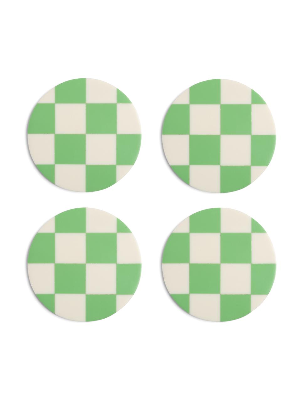 Sottobicchiere Check 4 pz, Poliresina, Verde, bianco crema, Ø 10 cm