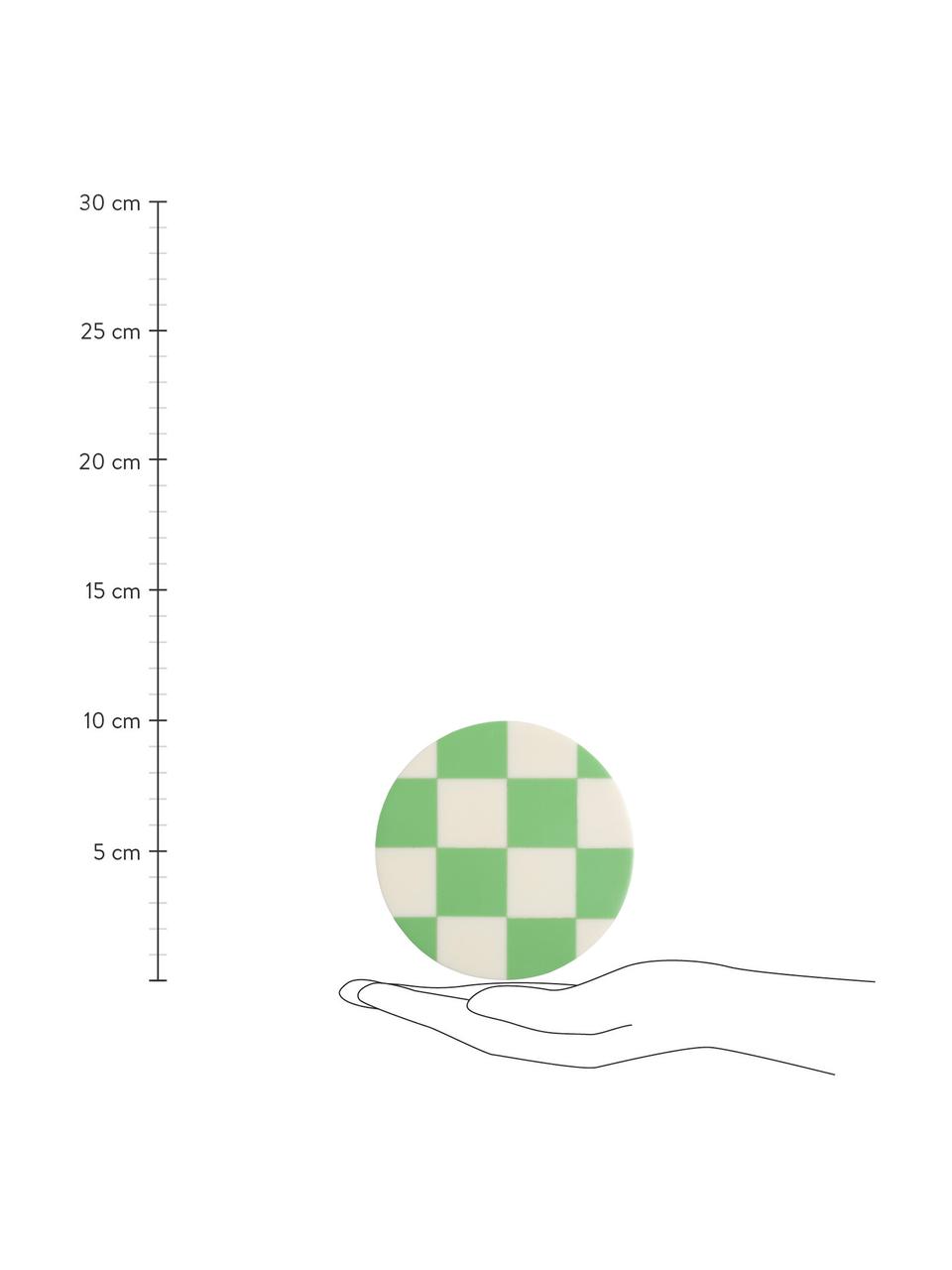Untersetzer Check in Grün, 4 Stück, Polyresin, Grün, Cremeweiß, Ø 10 cm