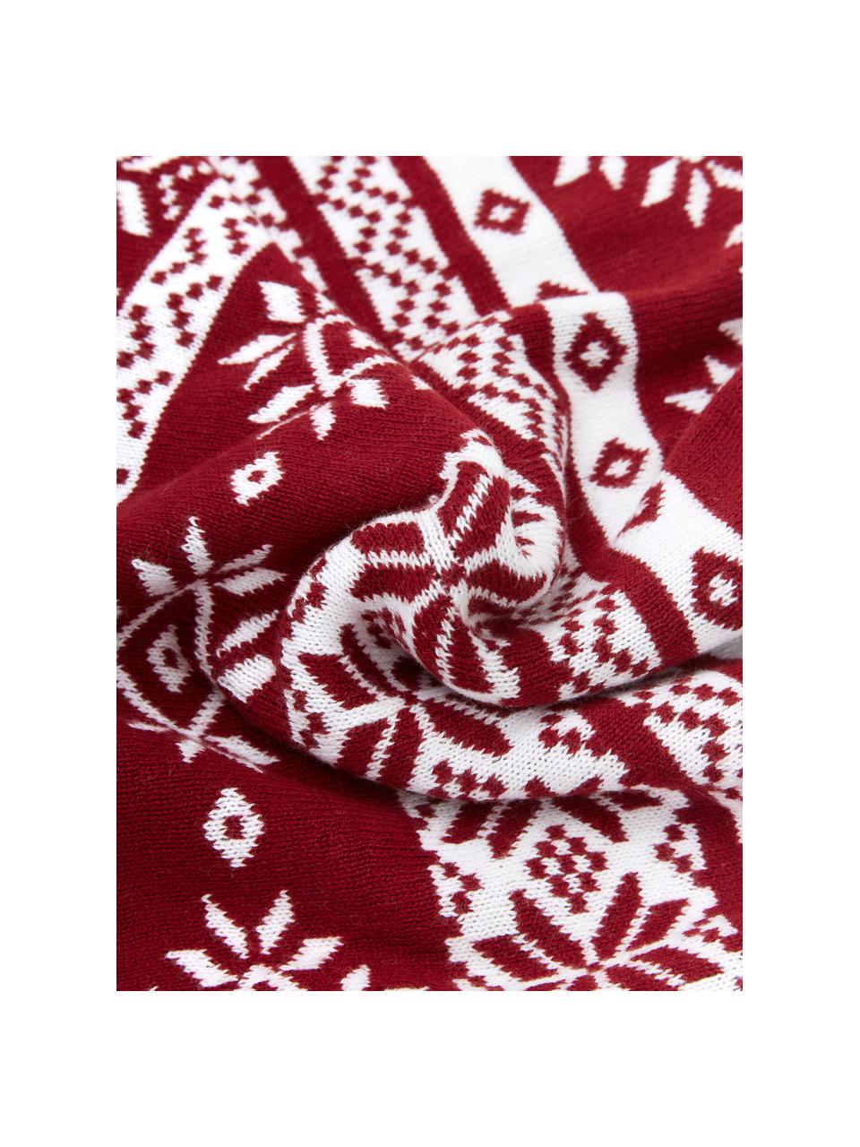 Federa arredo fatta a maglia fine con motivo invernale Frosty, 100% cotone, Rosso scuro, bianco crema, Larg. 30 x Lung. 50 cm