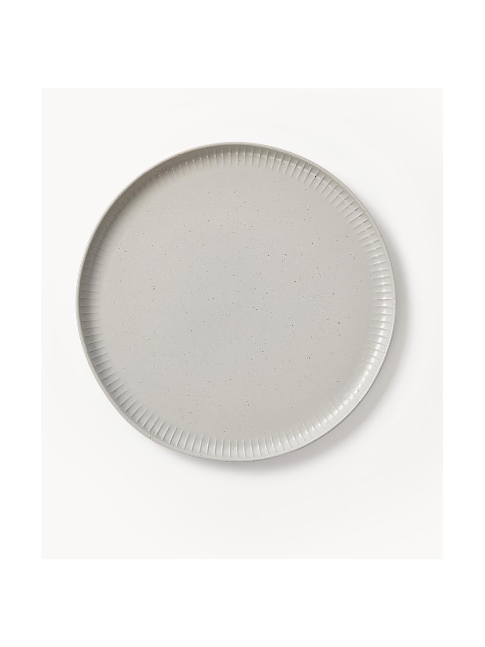 Assiettes plates motif chiné avec relief Rhea, 4 pièces, Grès cérame, Gris clair, Ø 28 x haut. 2 cm