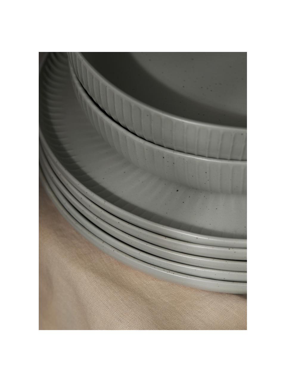 Mělké talíře s reliéfem Rhea, tečkované, 4 ks, Kamenina, Světle šedá, Ø 28 cm, V 2 cm