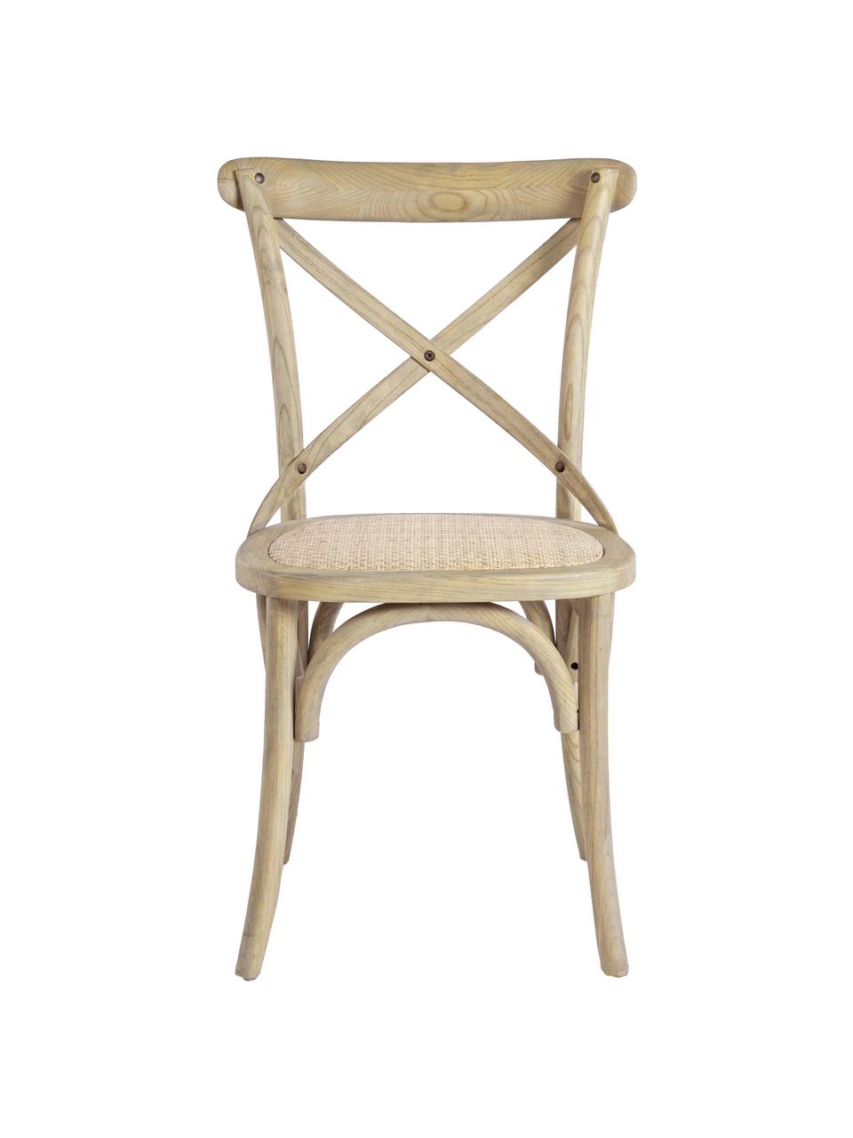 Silla de madera Cross, estilo rústico, Asiento: ratán, Estructura: madera de olmo, lacado tr, Marrón, An 42 x F 46 cm