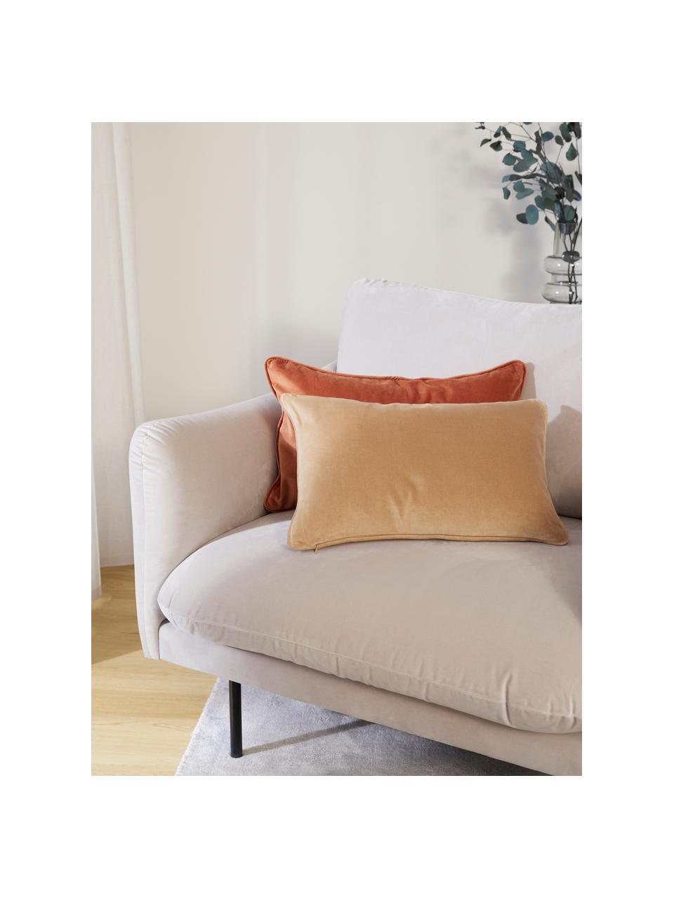 Housse de coussin rectangulaire velours brun clair Dana, 100 % velours de coton, Brun clair, larg. 30 x long. 50 cm