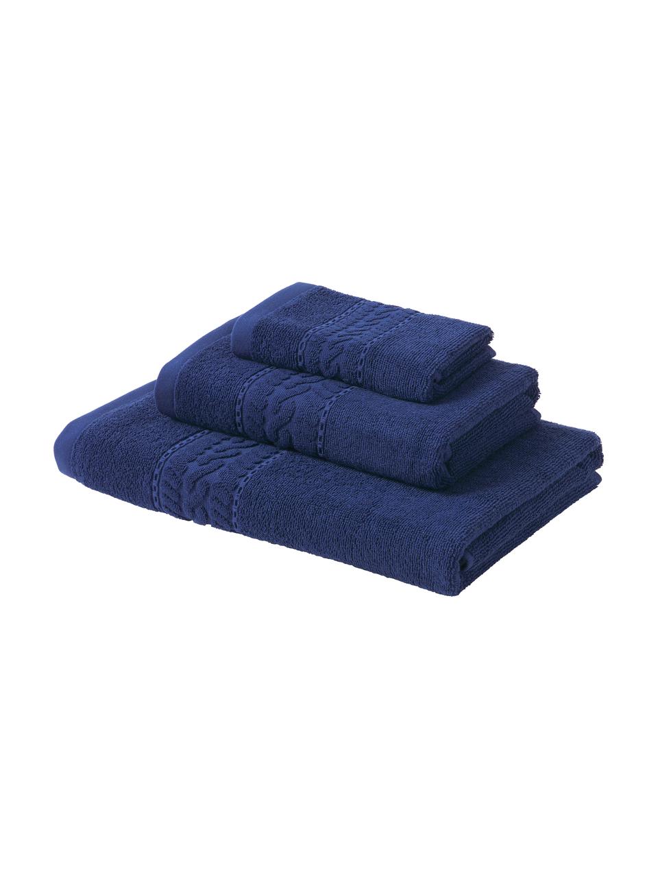Lot de serviettes de bain Cordelia, 3 élém., 100 % coton

Grammage léger 420 g/m²

Le matériau est certifié STANDARD 100 OEKO-TEX®, 8135CIT, CITEVE, Bleu foncé, Lot de tailles variées