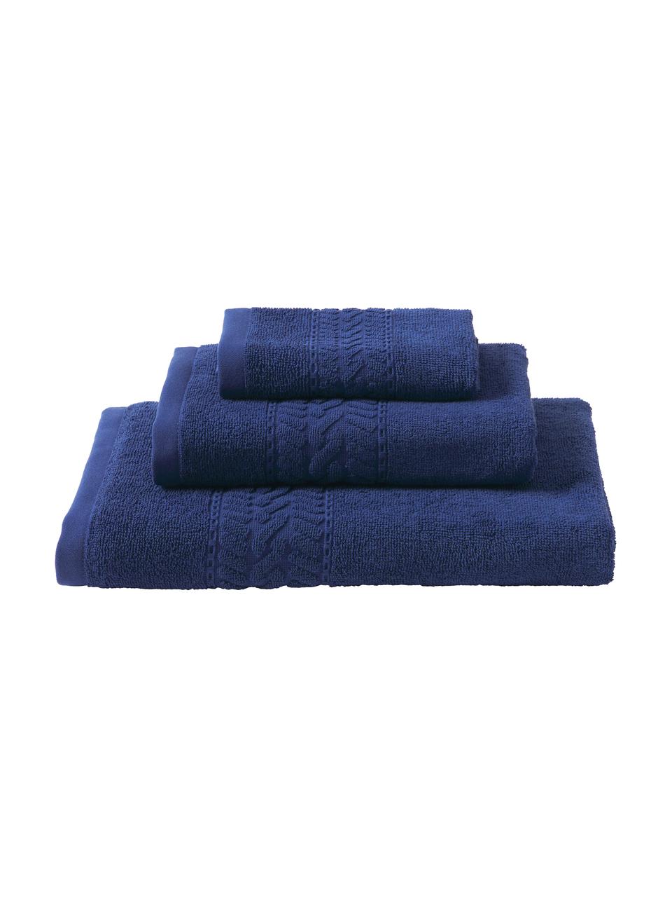 Set de toallas Cordelia, 3 uds., Azul oscuro, Set de diferentes tamaños