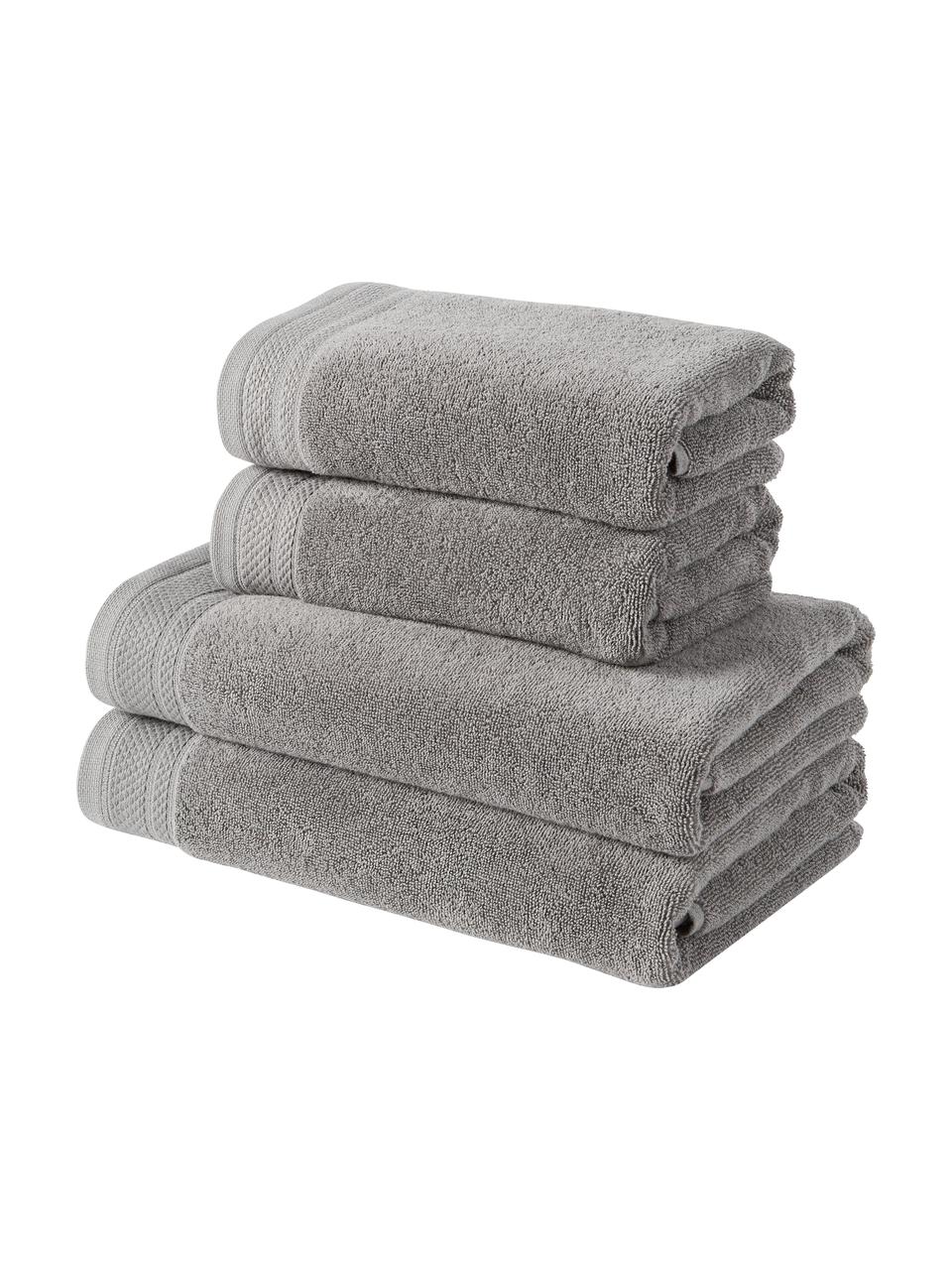 Súprava uterákov z organickej bavlny Premium, 4 diely, Tmavosivá, Súprava s rôznymi veľkosťami