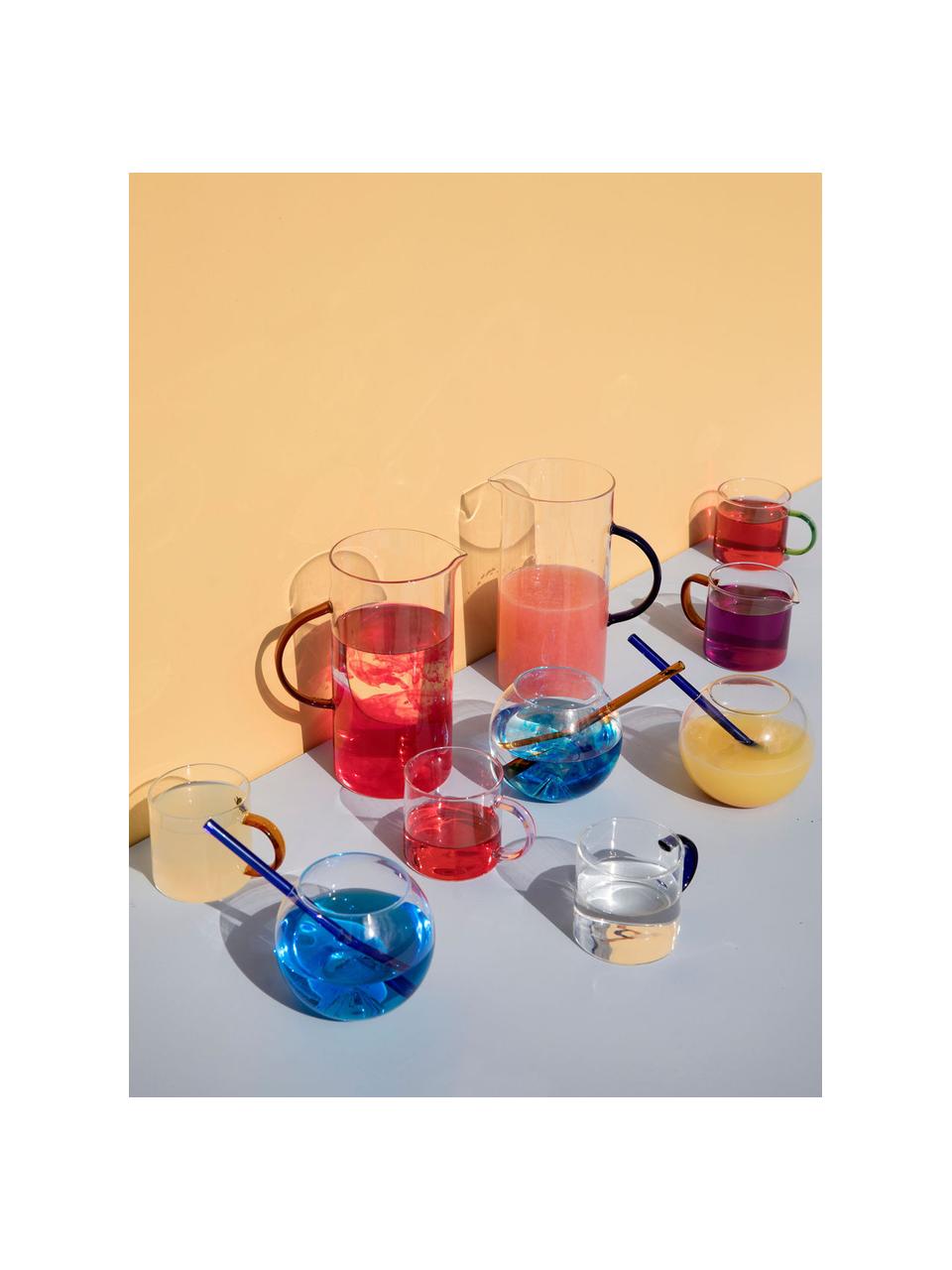 Tassen-Set Viola aus Glas mit bunten Henkel, 4-er Set, Glas, Transparent, Mehrfarbig, Ø 8 x H 8 cm