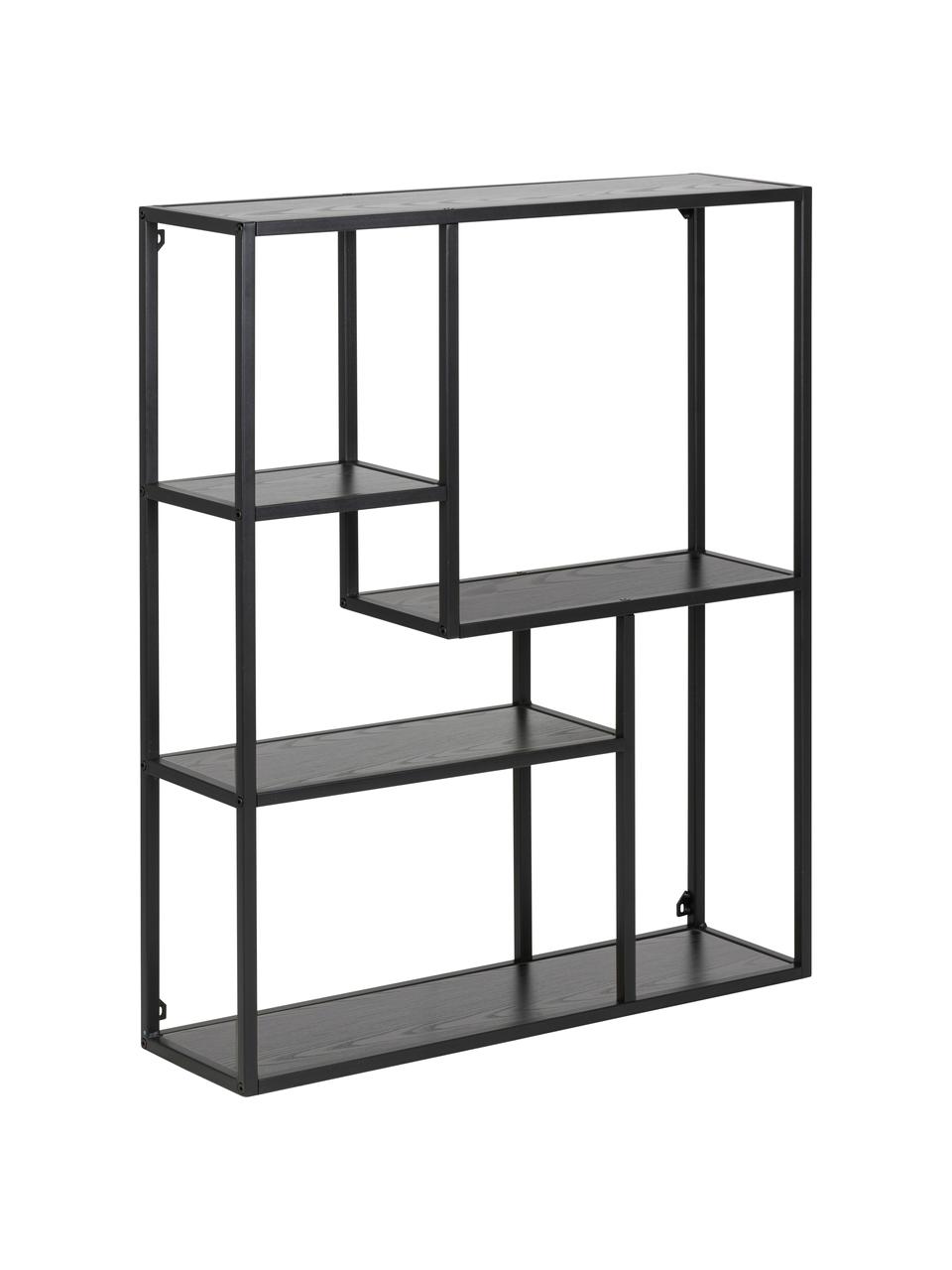 Wandrek Seaford van hout en metaal, Frame: gepoedercoat metaal, Hout, zwart, B 75 x H 91 cm