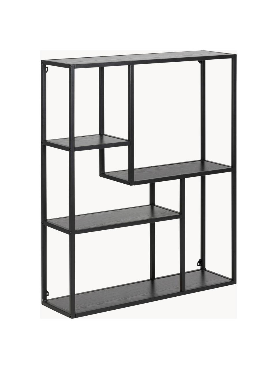 Estante de pared Seaford, Estantes: tablero de fibras de dens, Estructura: metal con pintura en polv, Negro, An 75 x Al 91 cm