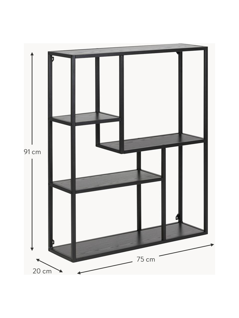 Mensola Seaford, Ripiani: pannelli MDF (fibra a med, Struttura: metallo verniciato a polv, Nero, Larg. 75 x Alt. 91 cm