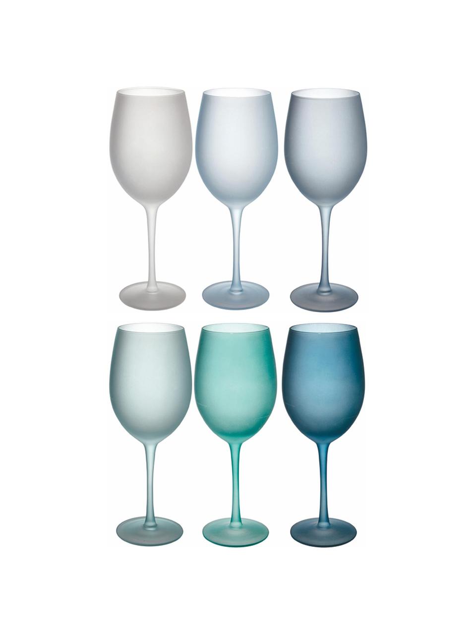 Wijnglazenset Happy Hour, 6-delig, Glas, Blauwtinten, Ø 9 x H 24 cm