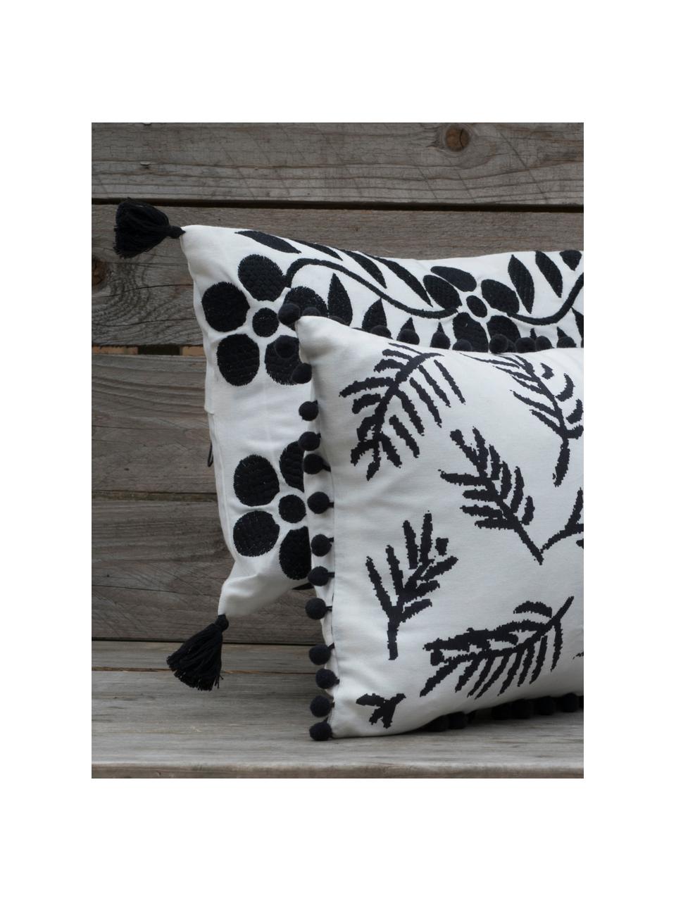 Housse de coussin rectangulaire pur coton Jungle, Blanc, noir