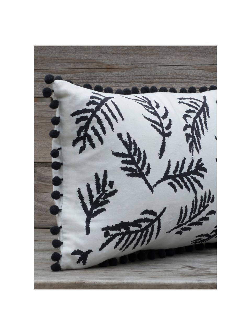 Housse de coussin rectangulaire pur coton Jungle, Blanc, noir