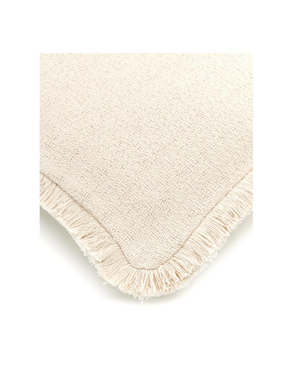 Copricuscino reversibile beige con frange Loran, 100% cotone, Beige, Larg. 40 x Lung. 40 cm