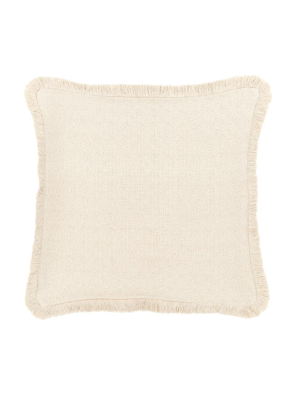 Dubbelzijdige kussenhoes Loran in beige met decoratieve franjes, 100% katoen, Beige, B 40 x L 40 cm