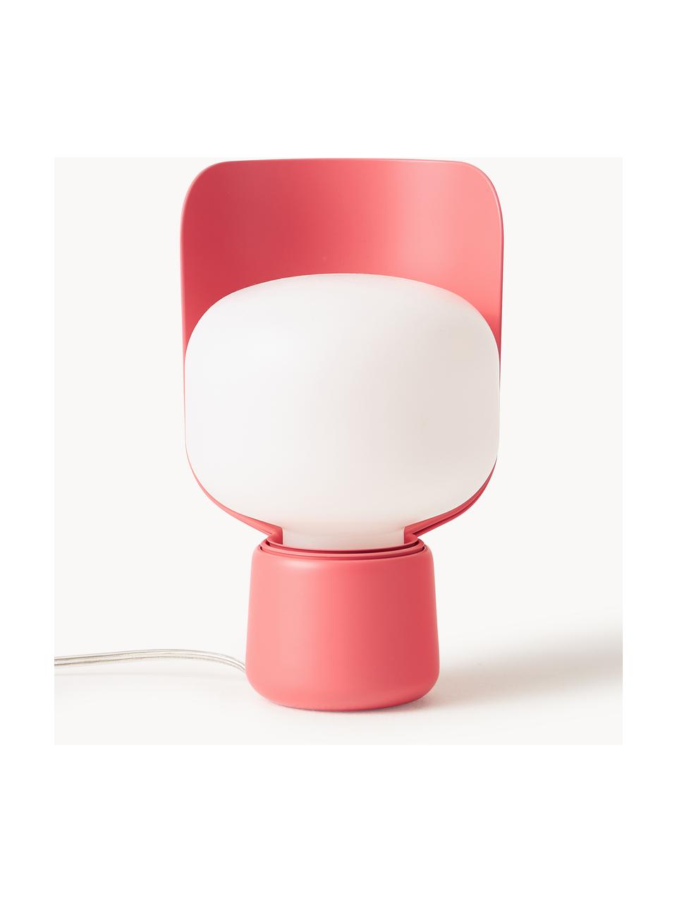Lámpara de mesa artesanal pequeña Blom, Pantalla: plástico, Estructura: metal recubierto, Cable: plástico, Blanco, rojo coral, Ø 15 x Al 24 cm