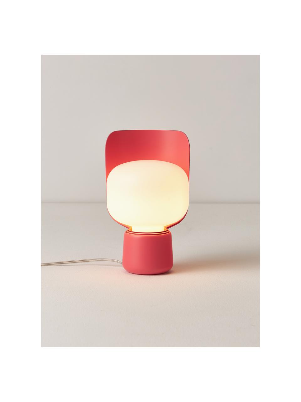 Kleine Tischlampe Blom, handgefertigt, Lampenschirm: Kunststoff, Weiss, Korallrot, Ø 15 x H 24 cm
