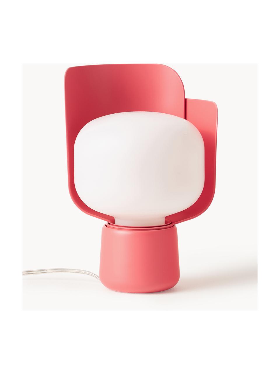 Petite lampe à poser artisanale Blom, Blanc, rouge corail, Ø 15 x haut. 24 cm