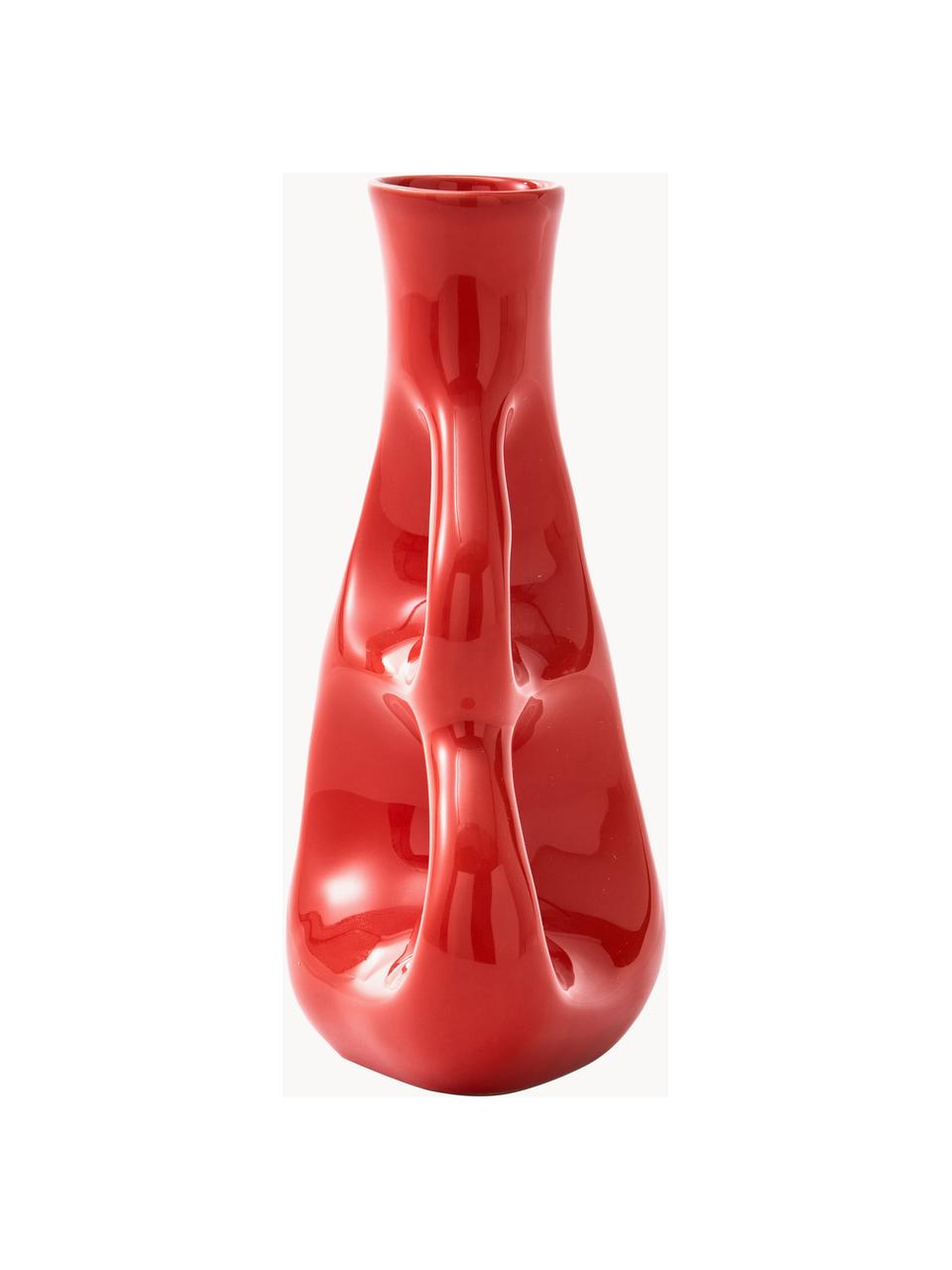 Handgefertigte Keramik-Vase Three Ears, H 21 cm, Keramik, Korallrot, B 17 x H 21 cm