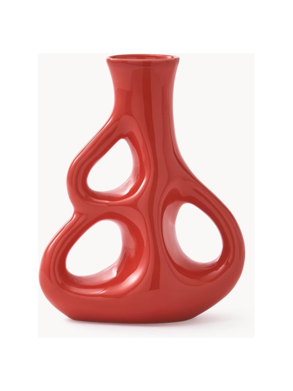 Handgefertigte Keramik-Vase Three Ears, H 21 cm, Keramik, Korallrot, B 17 x H 21 cm