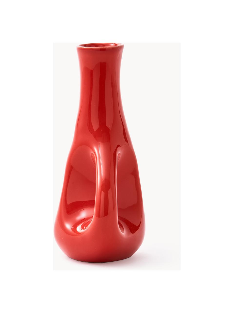 Handgefertigte Keramik-Vase Three Ears, H 21 cm, Keramik, Korallrot, B 17 x H 21 cm