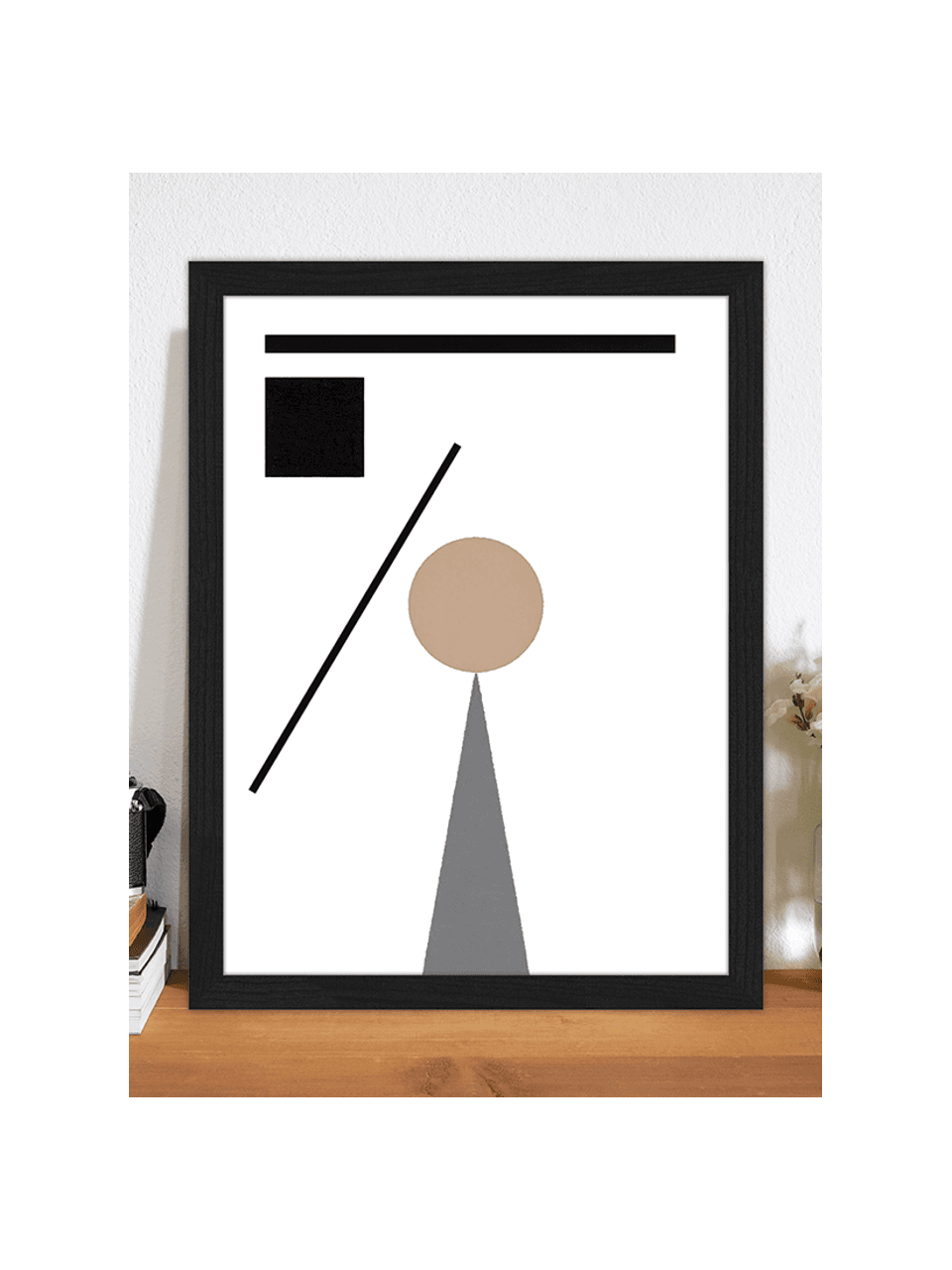 Impression numérique encadrée Abstract Minimalist, Noir, beige, blanc, gris, larg. 33 x haut. 43 cm