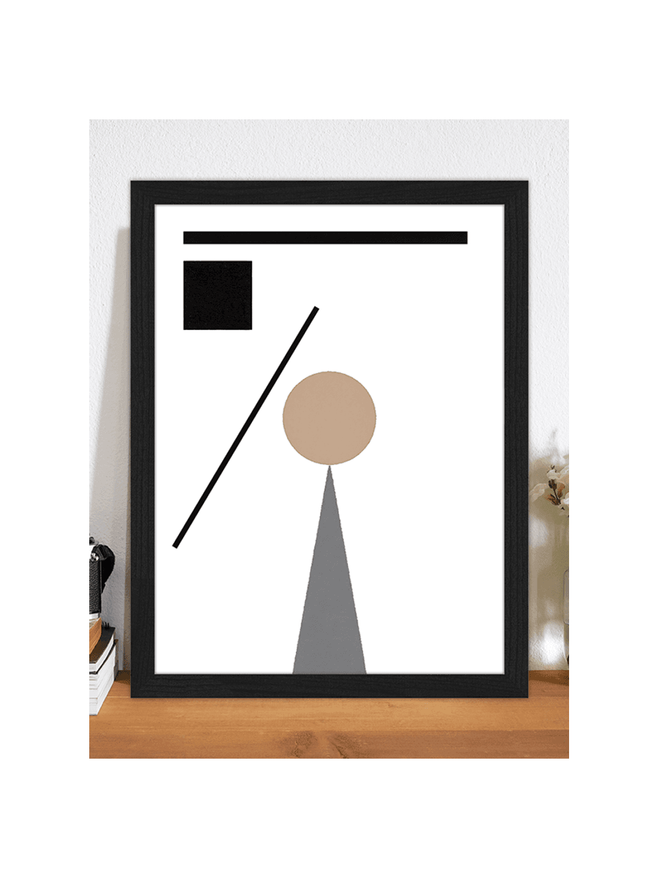 Ingelijste digitale print Abstract Minimalist, Lijst: gelakt beukenhout, Afbeelding: digitale print op papier,, Zwart, beige, wit, grijs, B 33 x H 43 cm