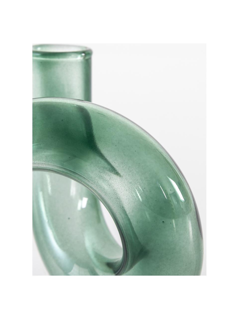 Vase en verre fait main Whirly, Verre, Vert, larg. 12 x haut. 12 cm