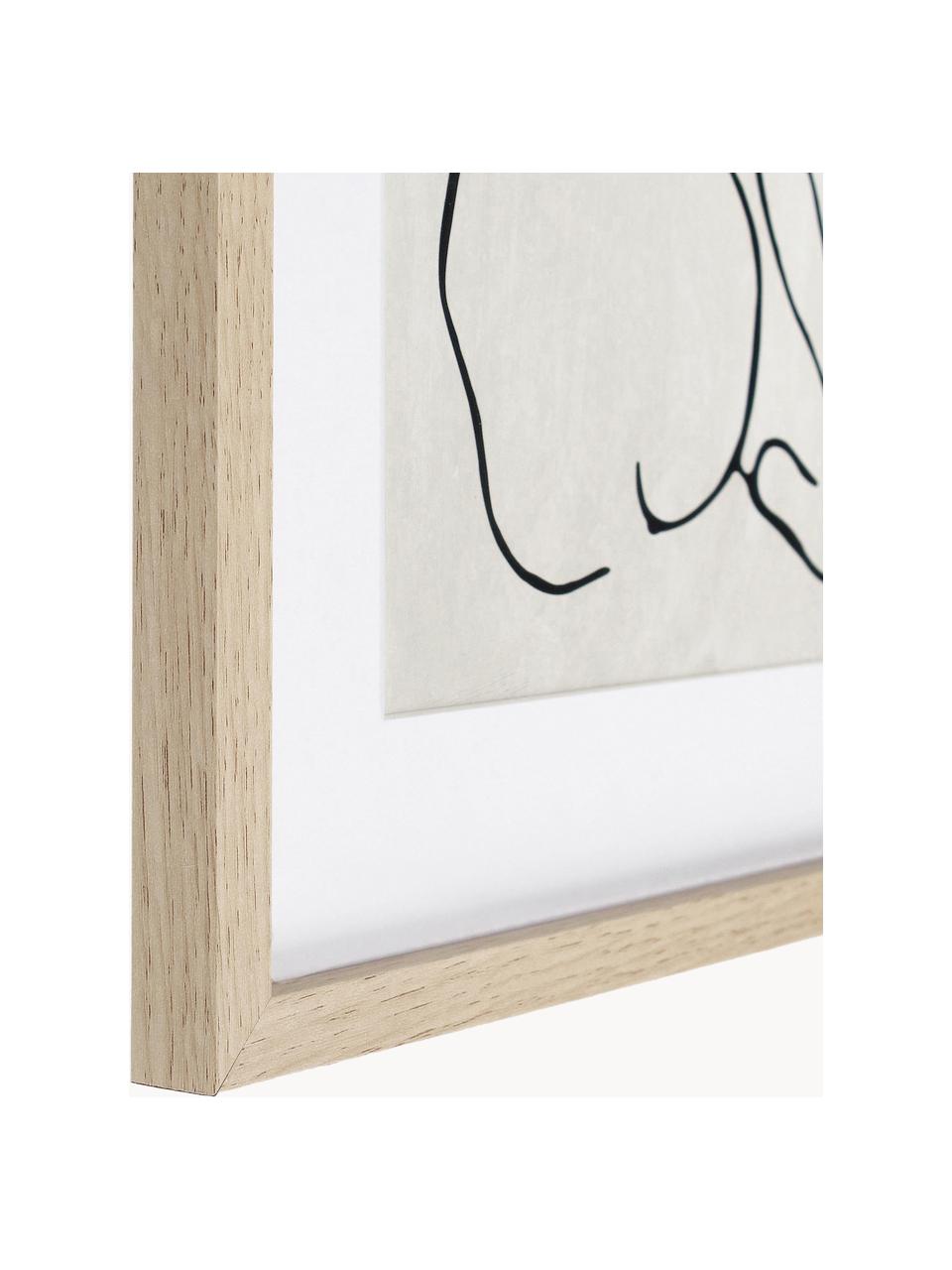 Set 2 poster con cornice in legno Refined, Struttura: pannello di fibra a media, Beige chiaro, nero, legno chiaro, Larg. 30 x Alt. 40 cm