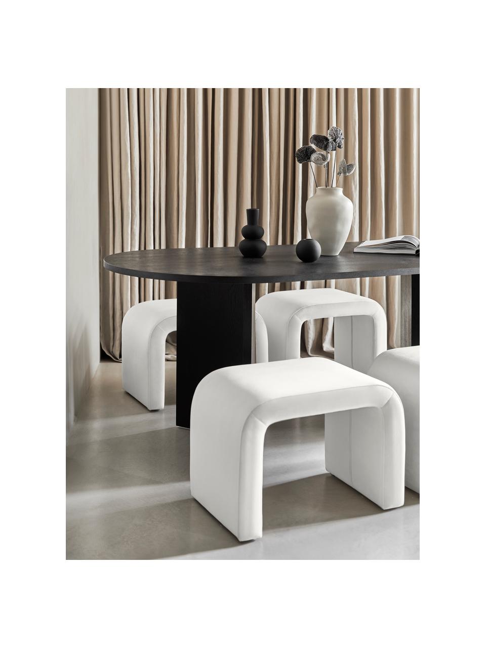 Tabouret en tissu bouclé Pénélope, En tissu bouclé blanc, larg. 61 x haut. 46 cm