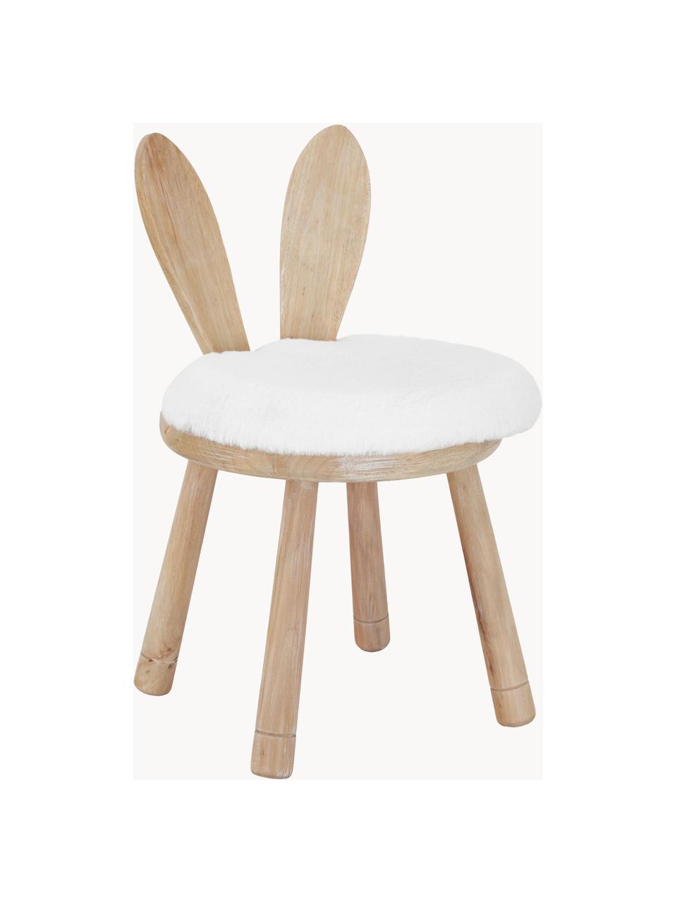 Chaise en bois pour enfant avec coussin Bunny, Tissu blanc, bois d'hévéa, larg. 34 x haut. 55 cm