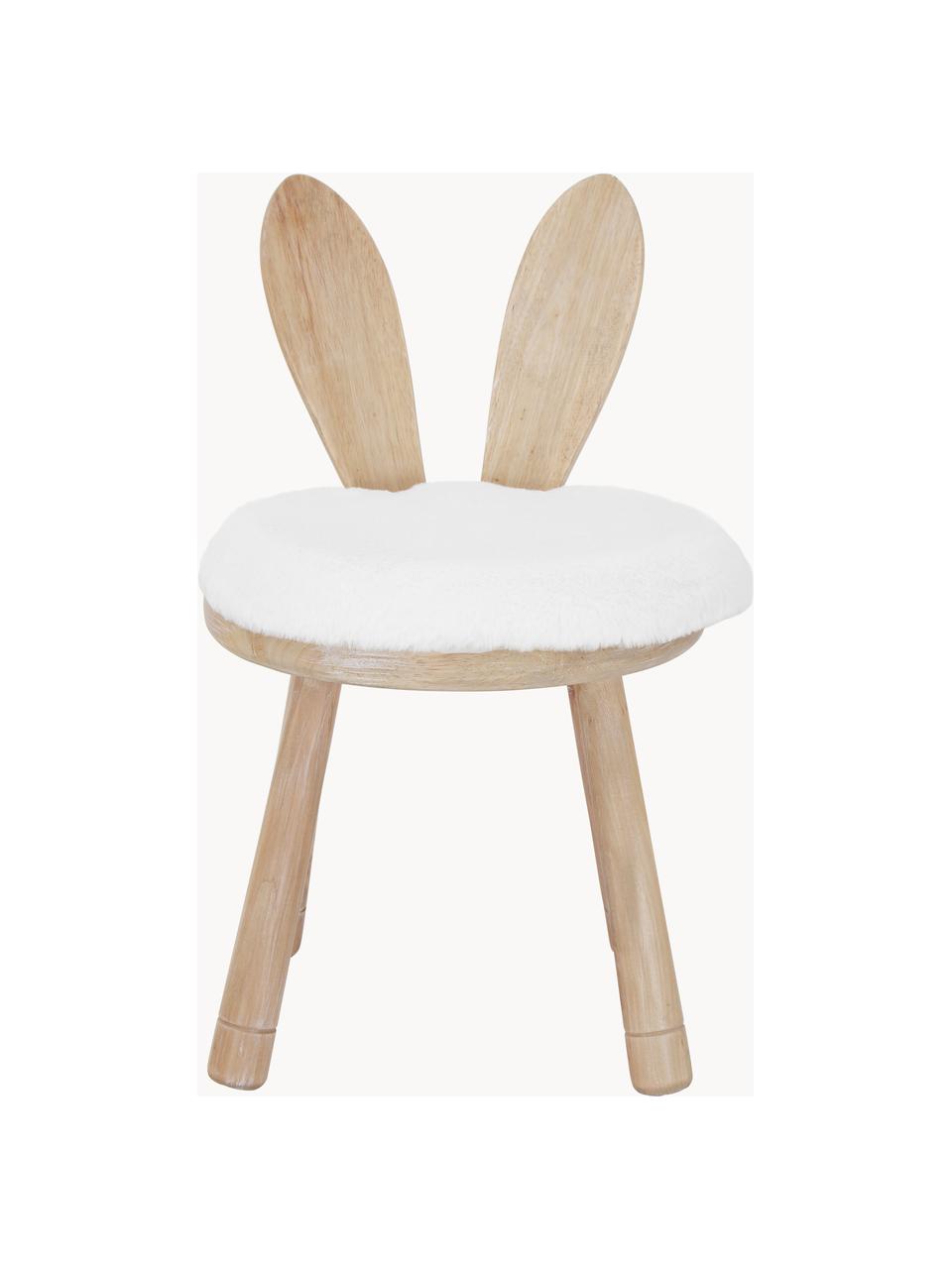 Sedia per bambini in legno di albero della gomma con cuscino Bunny, Tessuto bianco, legno di caucciù, Larg. 34 x Alt. 55 cm