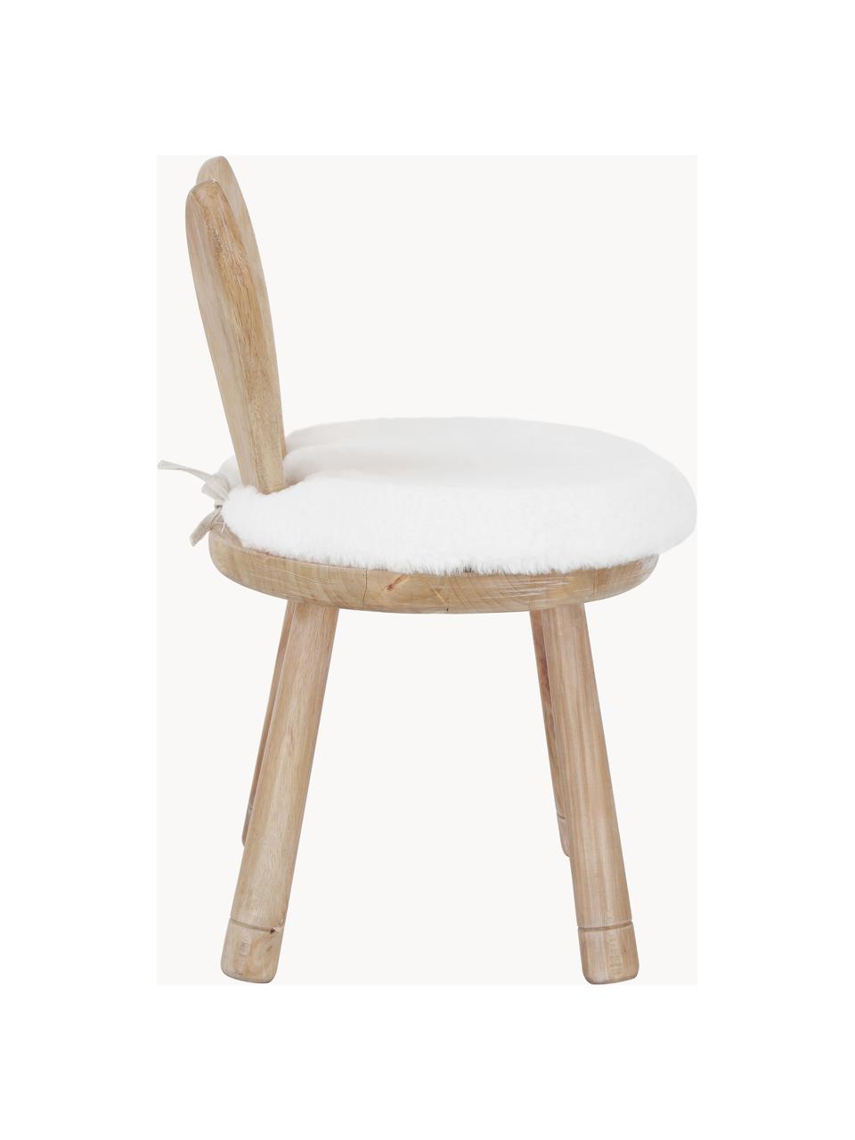 Chaise en bois pour enfant avec coussin Bunny, Tissu blanc, bois d'hévéa, larg. 34 x haut. 55 cm