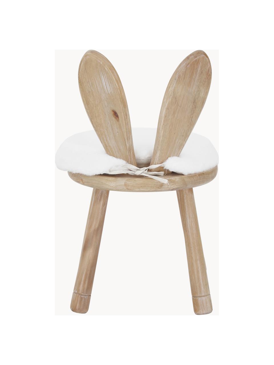 Sedia per bambini in legno di albero della gomma con cuscino Bunny, Tessuto bianco, legno di caucciù, Larg. 34 x Alt. 55 cm