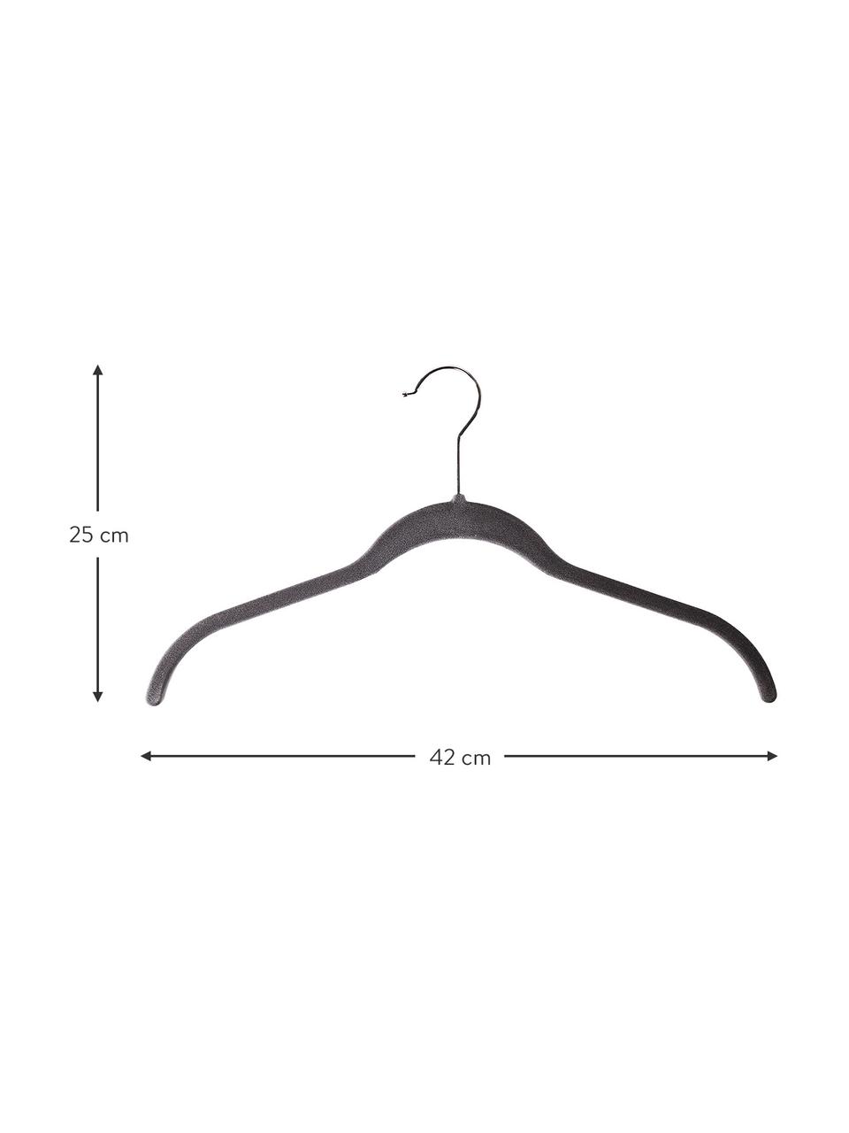Kleiderbügel Grey Velvet, 12 Stück, Haken: Metall, Bezug: Nylonbeflockung, Grau, B 42 x H 25 cm