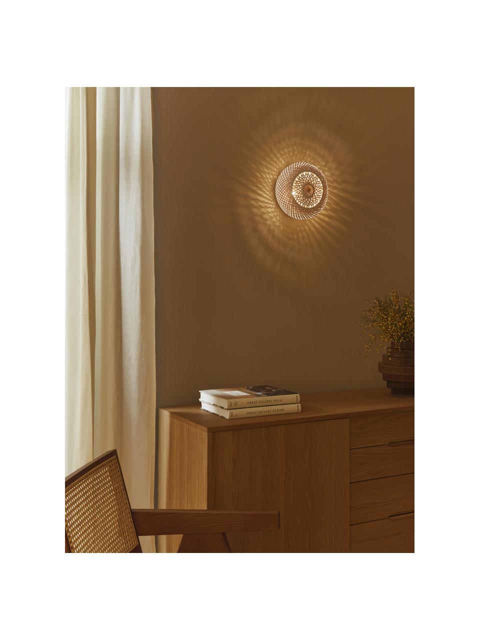 Designové nástěnné svítidlo z bambusu Evelyn, Krémově bílá, zlatá, Ø 25 cm, H 10 cm