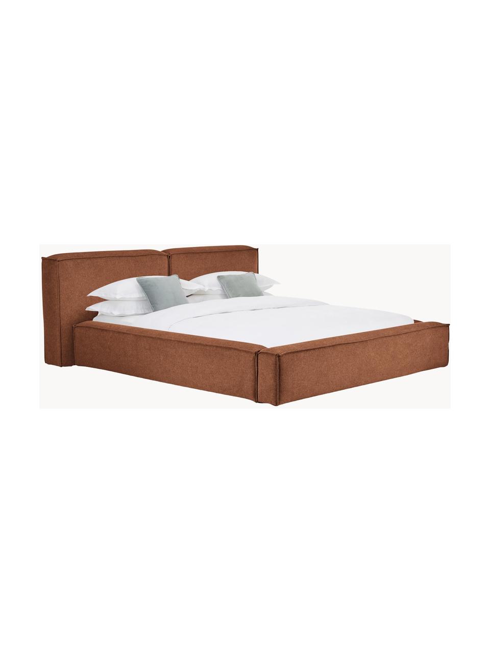 Gestoffeerd bed Lennon met opbergfunctie, Bekleding: 100 % polyester Met 115.0, Frame: massief grenenhout, FSC-g, Poten: hout, FSC-gecertificeerd,, Geweven stof nougatkleurig, B 200 x L 200 cm