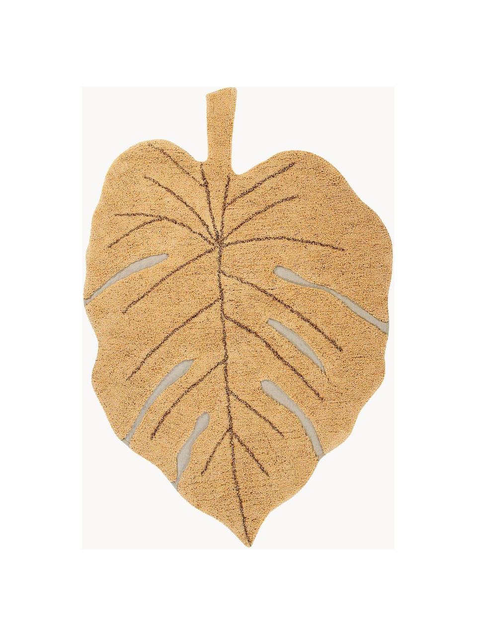 Alfombra infantil artesanal con relieves Monstera, lavable, Parte superior: 97% algodón, 3% fibra sin, Reverso: 100% algodón, Ocre, An 120 x L 180 cm (Tamaño S)