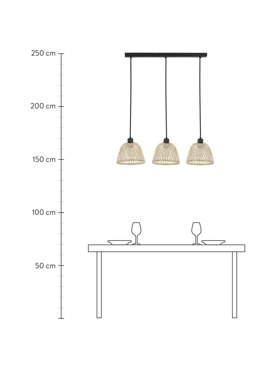 Grosse Pendelleuchte Wasa aus Rattan, Baldachin: Metall, pulverbeschichtet, Beige, Schwarz, B 70 x H 15 cm