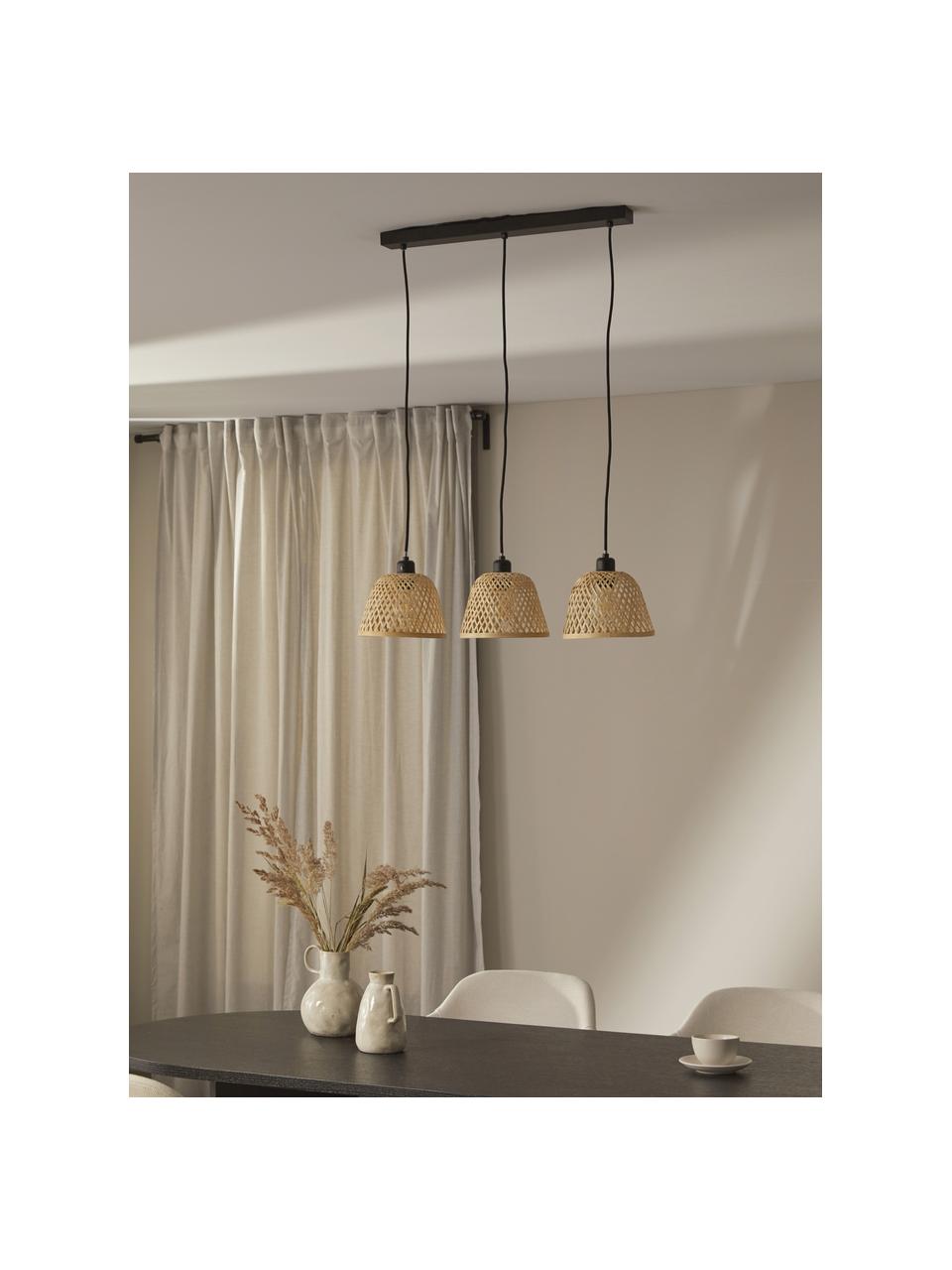 Grote hanglamp Wasa van rotan, Baldakijn: gepoedercoat metaal, Beige, zwart, B 70 x H 15 cm