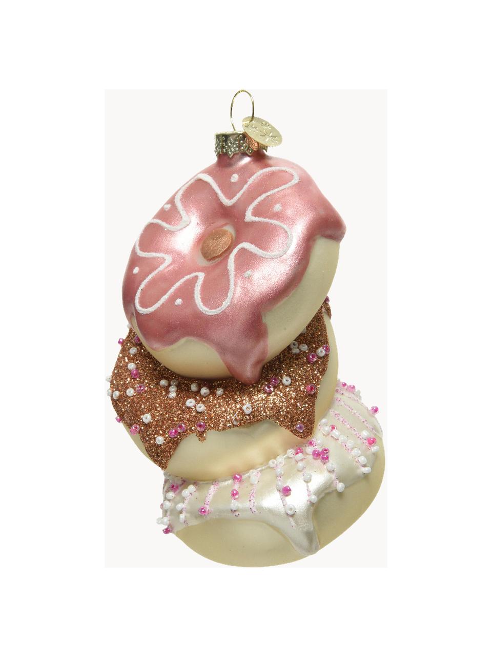 Décoration de sapin de Noël Donuts, Verre, Rose, beige, brun, blanc, larg. 8 x haut. 12 cm