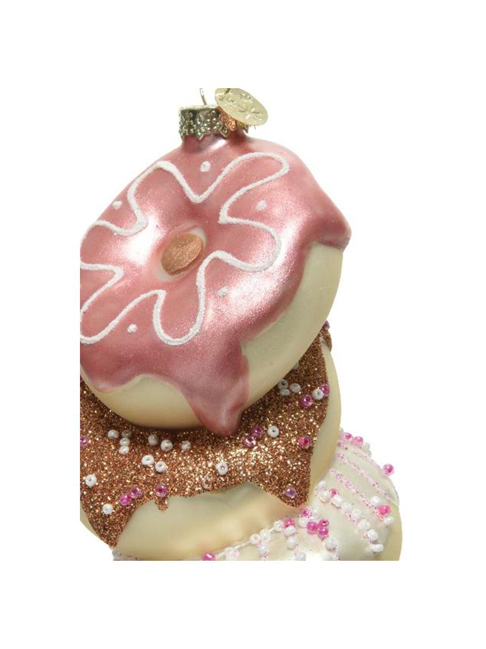 Kerstboomhanger Donuts, Glas, Roze, beige, bruin, wit, B 8 x H 12 cm