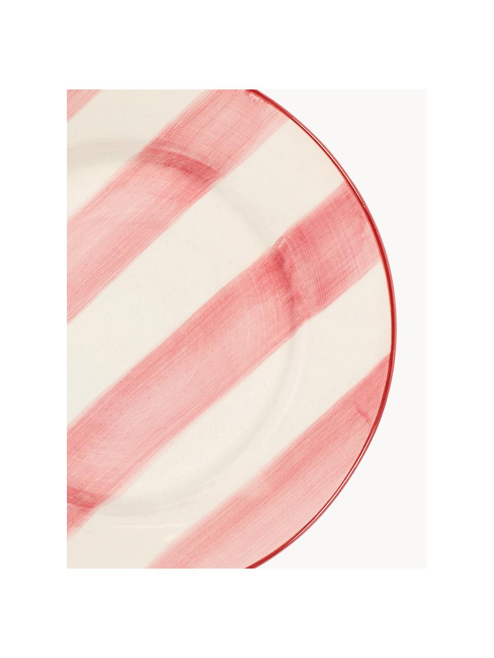 Piatto piano dipinto a mano Posy, Ceramica, Bianco latte, rosso corallo, Ø 29 cm