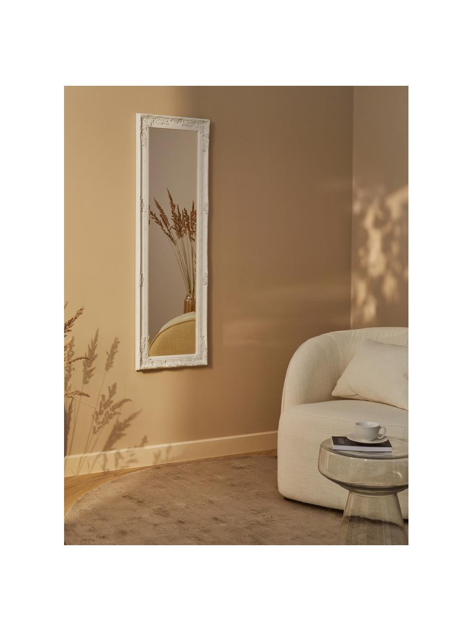 Vierkante wandspiegel Miro met frame van wit paulowniahout, Frame: paulowniahout, gecoat, Wit, B 42 cm x H 132 cm