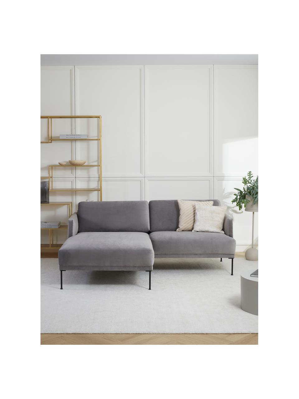 Sofá modular Sofia (3 plazas), Tapizado: terciopelo (100% poliéste, Estructura: madera de pino macizo con, Patas: metal con pintura en polv, Tejido gris, An 198 x F 152 cm, chaise longue izquierda