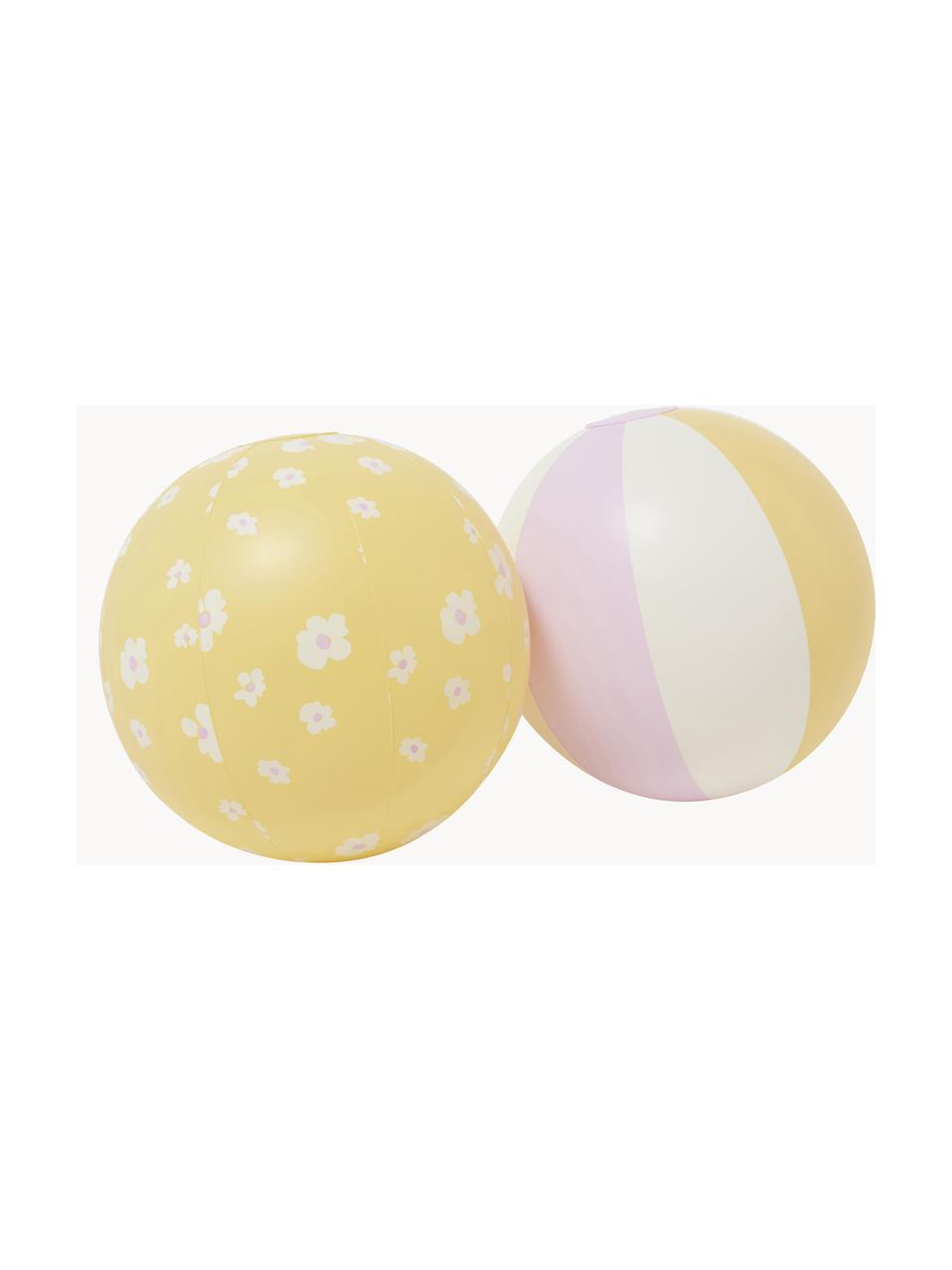 Set di 2 palloni da spiaggia gonfiabili Princess Swan, Plastica, Rosa chiaro, giallo sole, Ø 35 cm