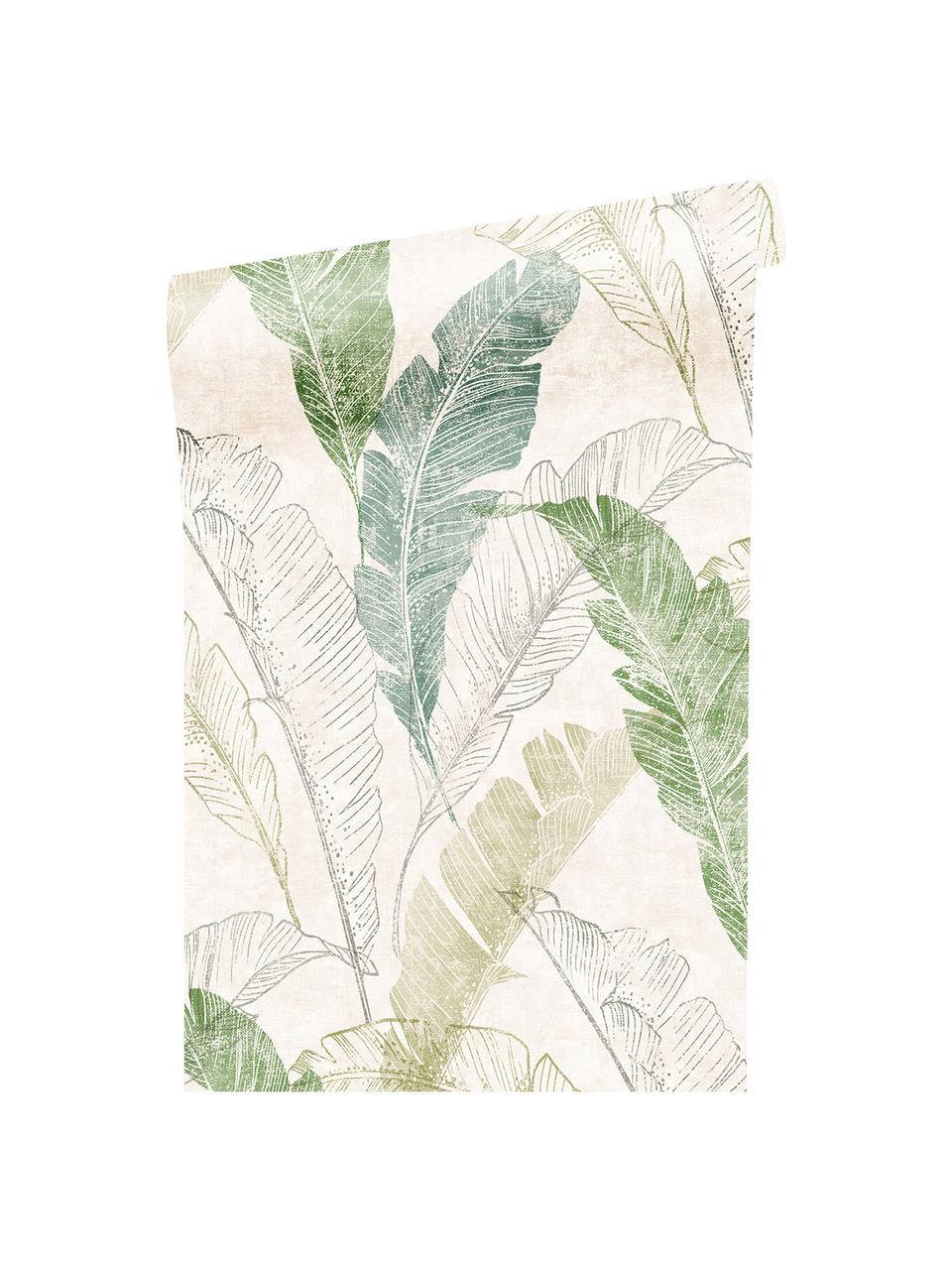 Papier peint Capri Tropical Leaf, Beige, tons verts, larg. 53 x long. 1005 cm