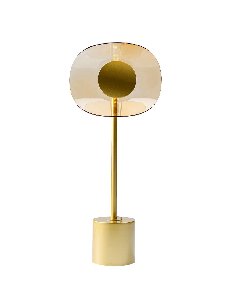 Grote tafellamp Mariposa van glas en metaal, Lampenkap: glas, Lampvoet: gecoat staal, Goudkleurig, Ø 25 x H 60 cm