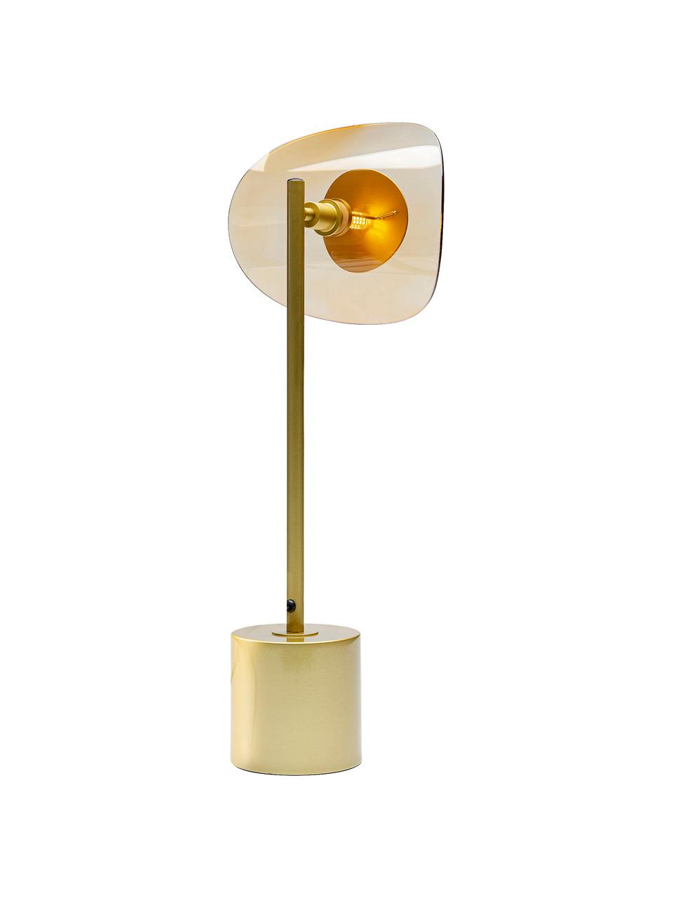 Grote tafellamp Mariposa van glas en metaal, Lampenkap: glas, Lampvoet: gecoat staal, Goudkleurig, Ø 25 x H 60 cm